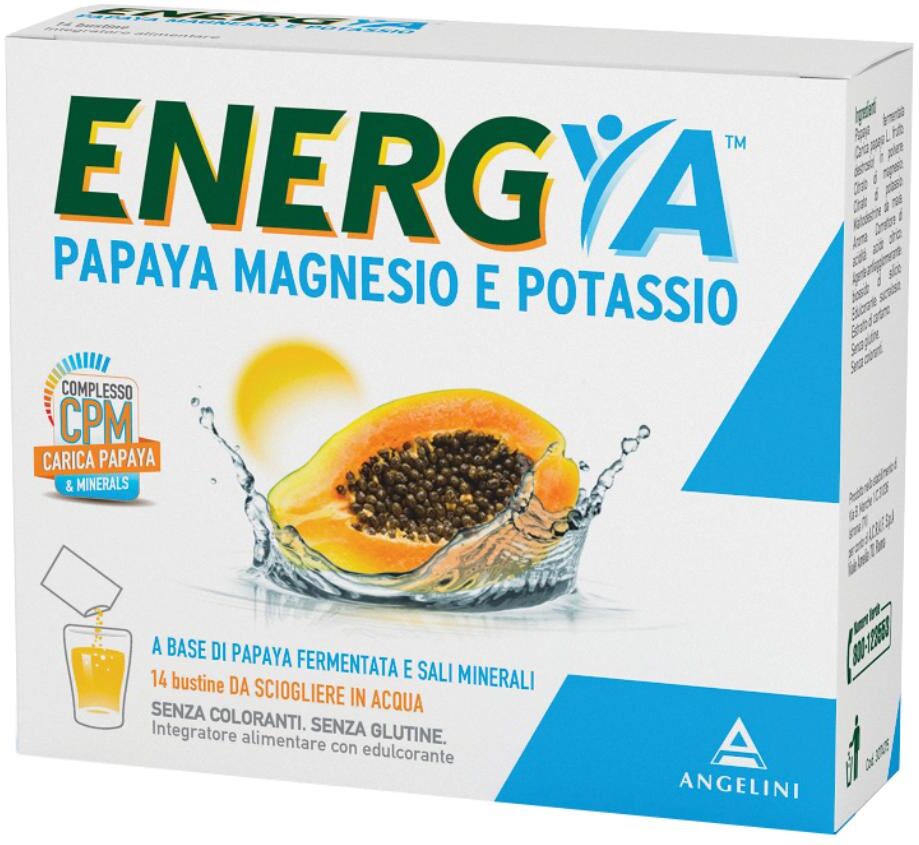 ANGELINI PHARMA ITALIA SpA Energya Papaya Magnesio e Potassio Integratore Alimentare - 14 Bustine