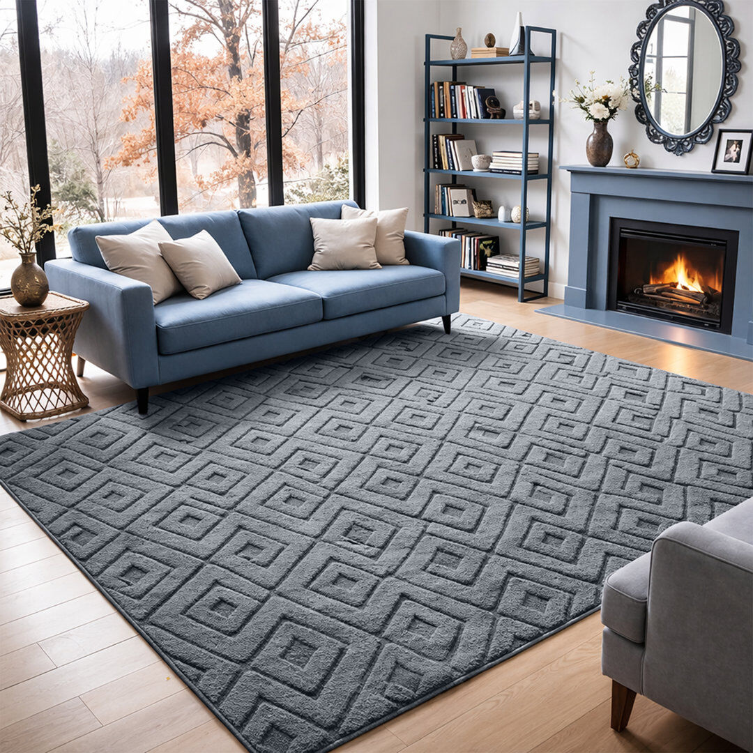 Kensington Modern High-Low Hollow Square Geometric Rug Hollow Square Grey 160 cm x 230 cm