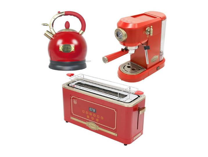 Kaiser Küchengeräte Espressomaschine Siebträger-Espressomaschine, 19 bar+ Retro Wasserkocher+Retro-Toaster
