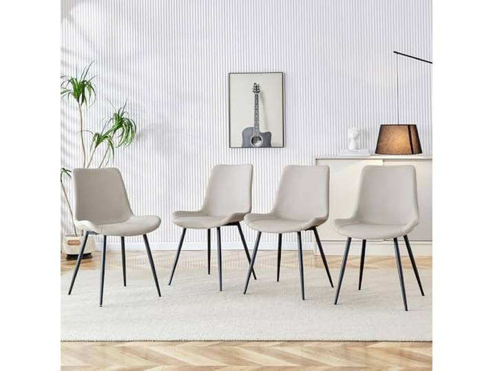 Bellemave Ergonomische Esszimmerstühle 4er Set, Kunstleder grau Metall