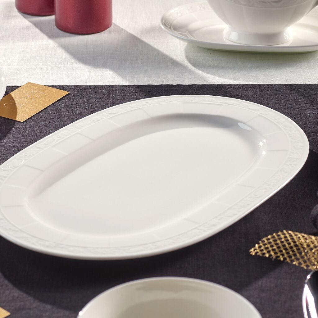 Servierplatte VILLEROY & BOCH "Servierplatte White Pearl 35 x 24 cm weiß", weiß, Porzellan, Servierplatten, Servierplatte