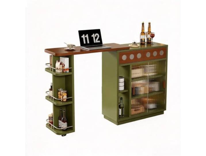 Vintage Ausziehbarer Bartisch Sideboard Insel Kombi für Kleine Wohnung Konsolenschrank Raumteiler mit Stauraum für Wohnzimmer Sofaseite Wandnah(Green)