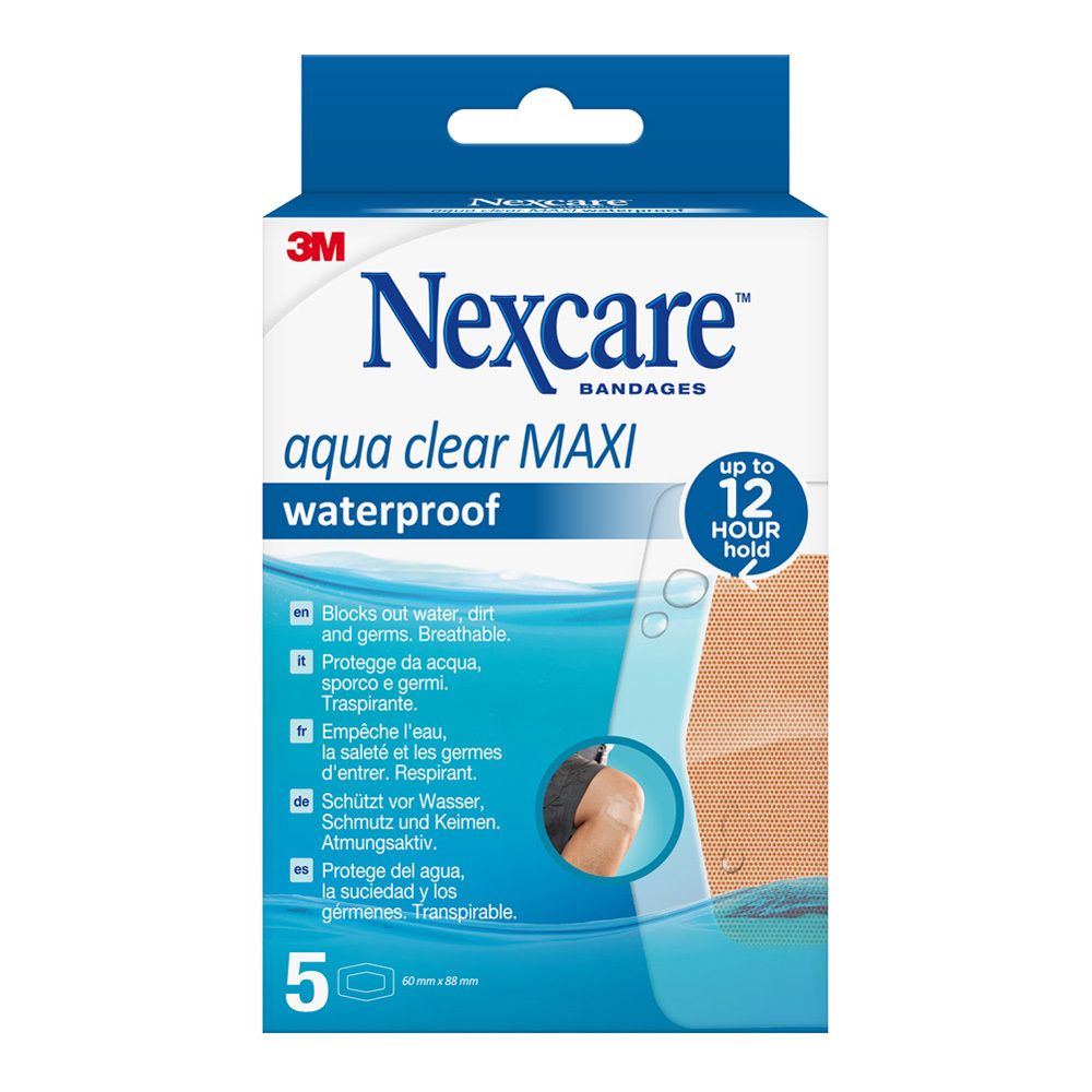Nexcare Aqua Clear maxi waterproof 6x8,8 cm 5 St Pflaster