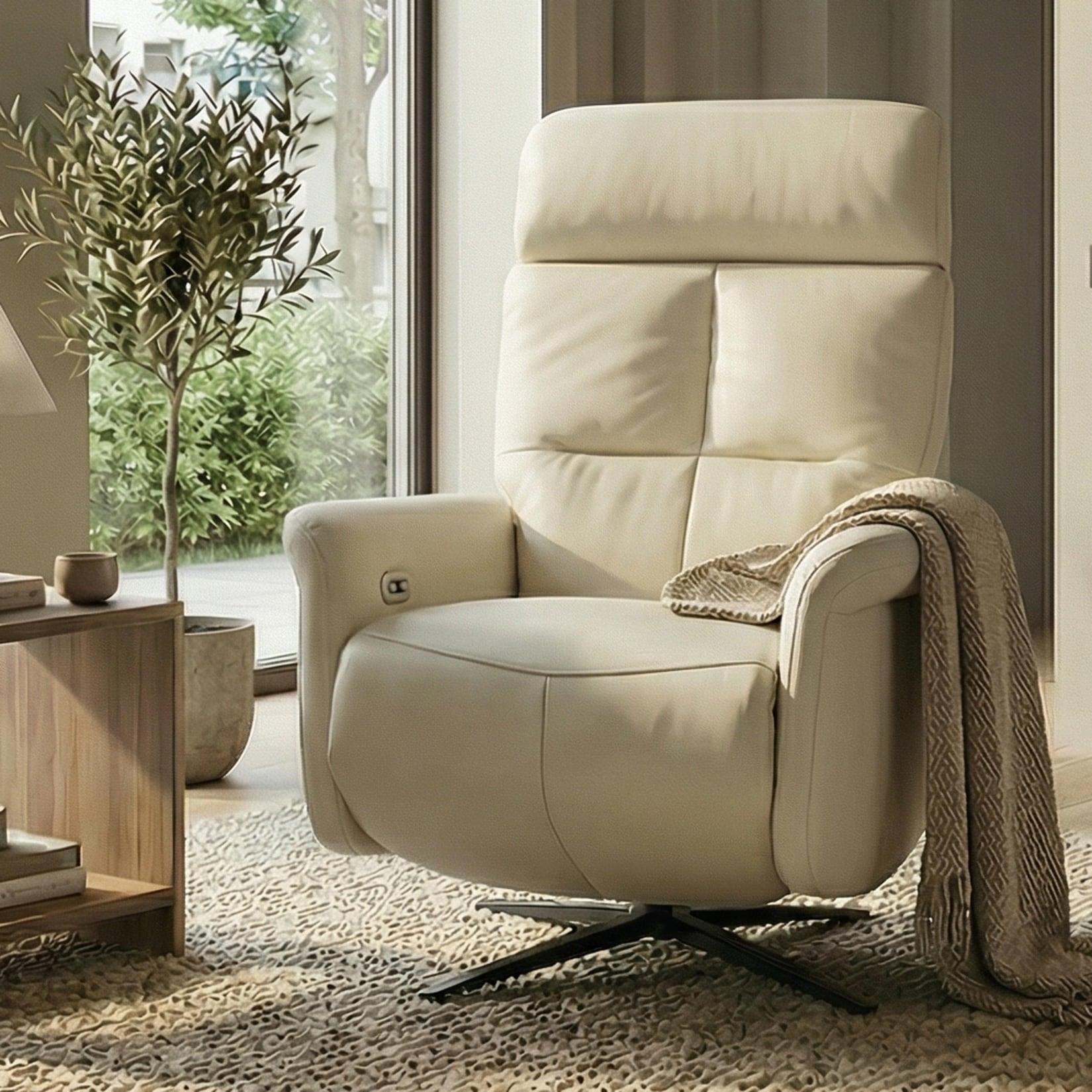 Relaxsessel MCW-L10, TV-Sessel Liegesessel, Liegefunktion drehbar, elektrisch verstellbar ~ creme-weiß