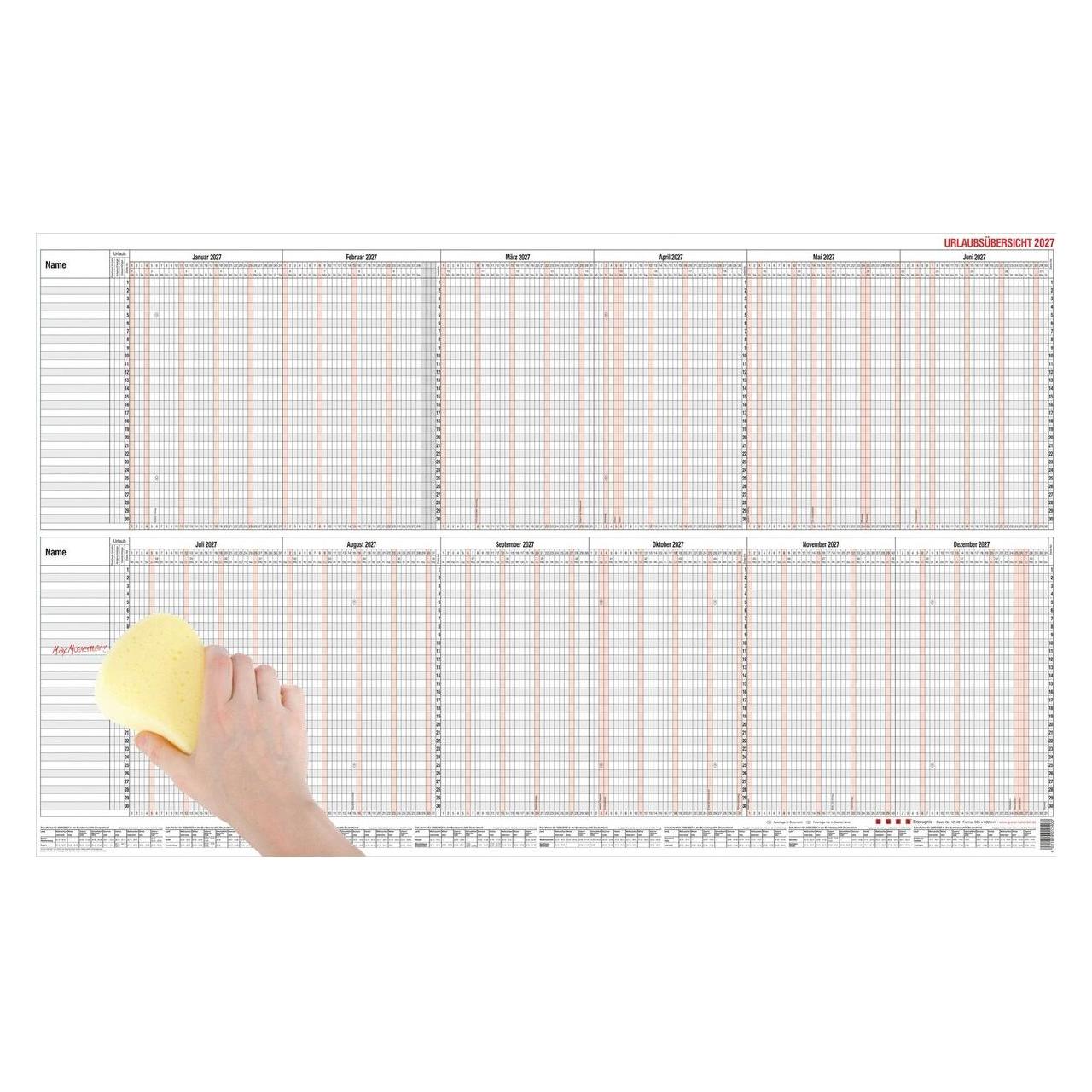 Güss Urlaubsplaner Maxi 98,5x60cm für 30 Mitarbeiter abwischbar 2025 (12-40MB)
