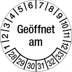 Dreifke® Prüfplakette, Geöffnet am, Ø 30 mm, Dokumente - 30 mm Dokumentenfolie selbstklebend, 10 St