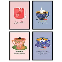 POSTER Set mit 4 Tee PackBettlaken 1 A4 Rahmenlos