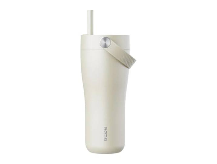 EQUA Carry Cup, Edelstahl Isolierte Trinkflasche Mit klappbarem Strohhalm and weicher Tragegriff - 600ml, 15 Stunden kalt oder bis zu 8 Stunden heiß, 100% auslaufsicher (Sand)