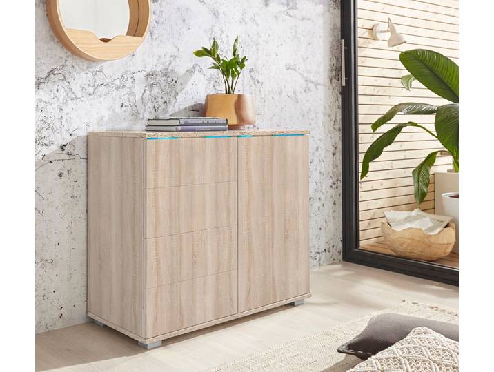 Kombikommode PRIESS, braun (struktureichefarben hell), B:82cm H:71cm T:38cm, Sideboards, Kombikommode