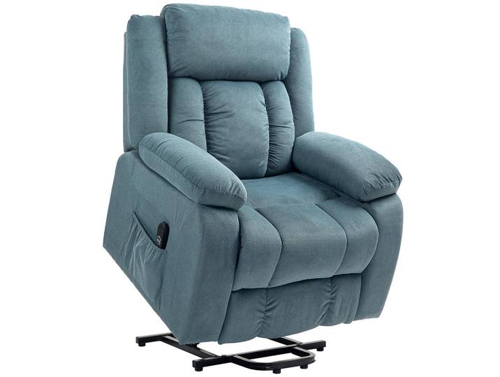 Homcom Fernsehsessel mit Aufstehhilfe Elektrisch mit Liegefunktion; Samt, Blau, Füllung: Polyester,Polyester, 92x105x94 cm, Wohnzimmer, Sessel, Fernsehsessel