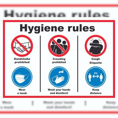 HB-Druck Hygiene rules Symbol und Text Schild A1 Rückseite selbstklebend