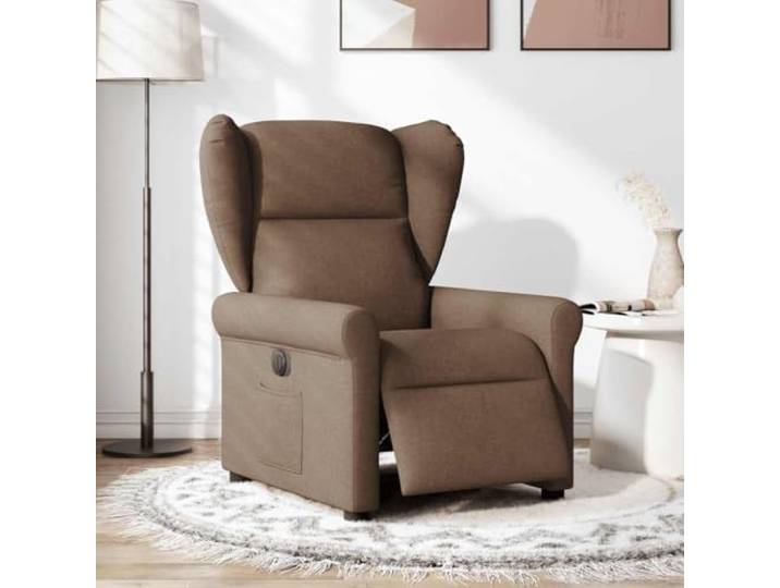Relaxsessel Elektrisch Braun Stoff mit Seitenfach Fernsehsessel mit Motor,135 Grad Neigung,breite Armlehnen,Rahmen aus Holz und Metall