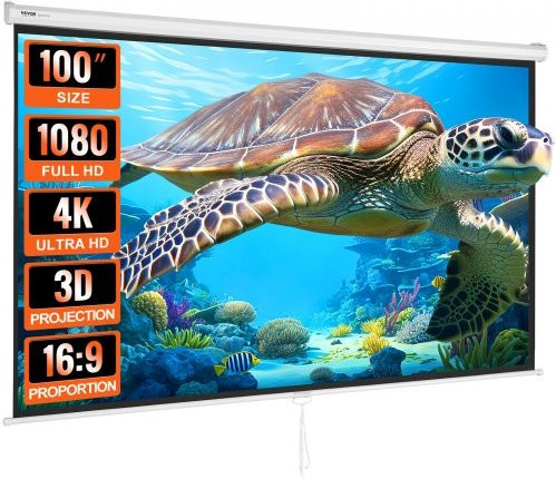 VEVOR Projectiescherm 254 cm HD 4K Buiten en Binnen Handmatig Snel Opvouwbaar Draagbaar Filmscherm 16:9 Zwart