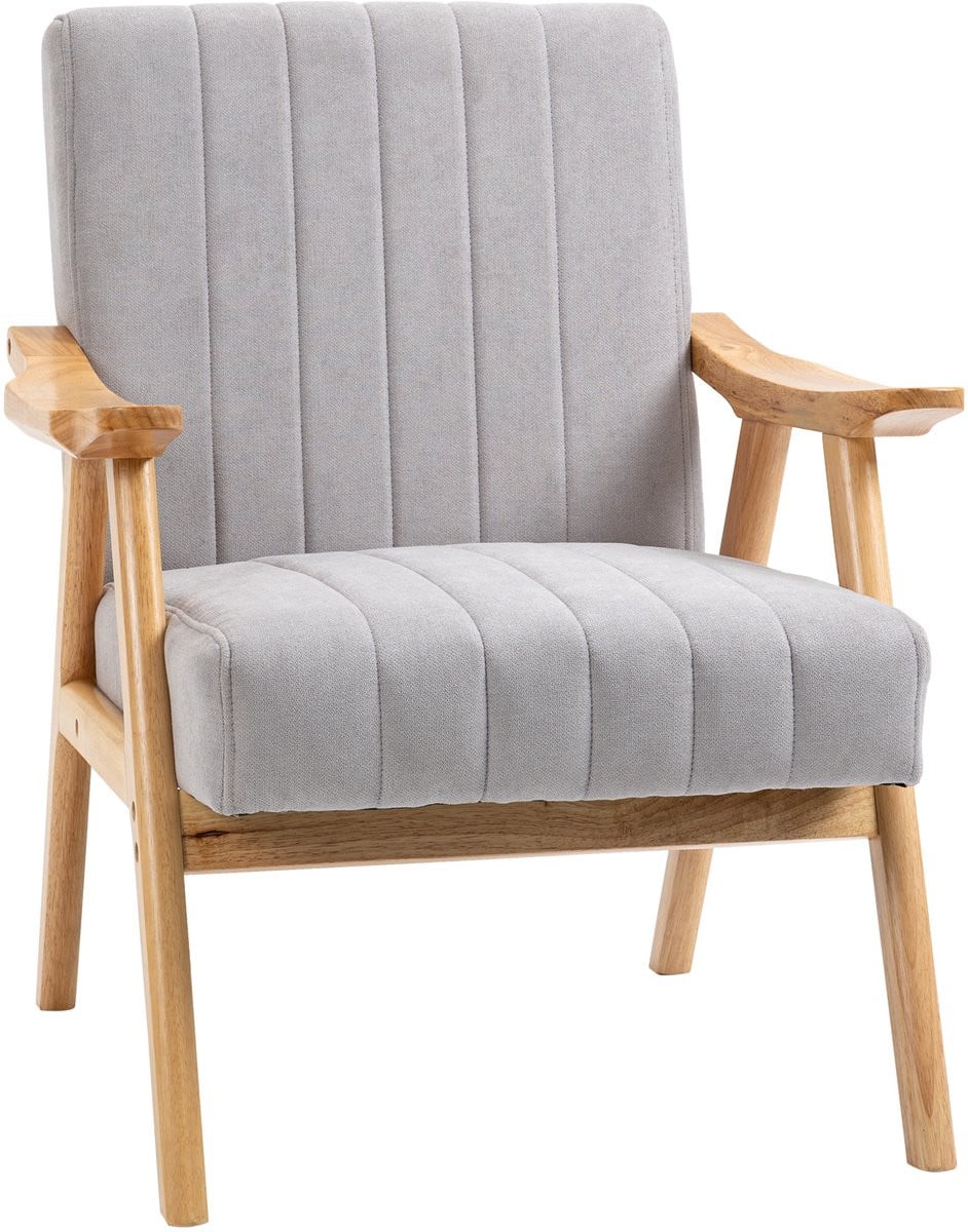 Hellgrijze Scandinavische Sessel met Fluwelen Look en Houten Poten, B/D/H: 68 x 74 x 82 cm