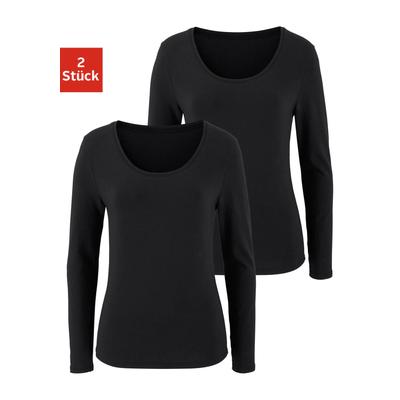 Langarmshirt VIVANCE "aus elastischer Baumwoll-Qualität", Damen, Gr. 36/38, schwarz, Single Jersey, Obermaterial: 95% Baumwolle, 5% Elasthan, unifarben, Basic, Basic normal, tiefer Rundhals, Shirts Langarmshirt, aus elastischer Baumwoll-Qualität,...