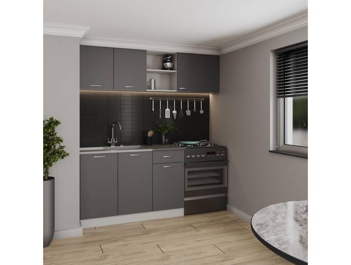 Cuisine linéaire Kara\, anthracite/blanc\, largeur 180 cm