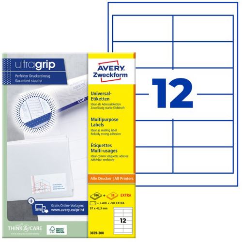 AVERY Zweckform 2.640 Etiketten 3659-200 weiß 97,0 x 42,3 mm