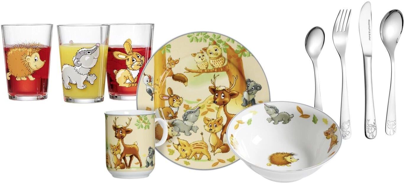 Kindergeschirr-Set RITZENHOFF & BREKER "Waldtiere 10-teilig", Kinder, Gr. 10 Stk., bunt, Glas, Porzellan, Geschirr-Sets Kindergeschirr-Set bunt 10 Stk.