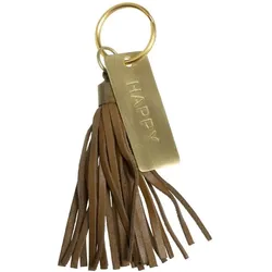 Chic Antique Schlüsselanhänger aus Leder mit Spruch, Happy, cognac
