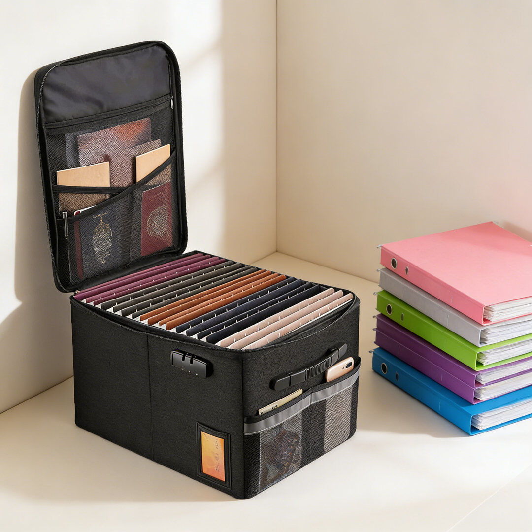 Fcbnposi Fireproof Document Box 16.1X12.9X11in File Organizer Box With Lock Portable Office Safe Box Black 28cm H X 41cm W X 32.7cm D