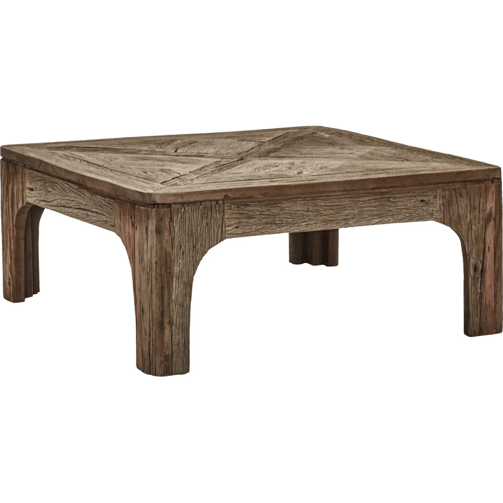 House Doctor Coff salontafel in beige en bruin hout met antieke afwerking B: 80 cm, D: 80 cm, H: 35 cm
