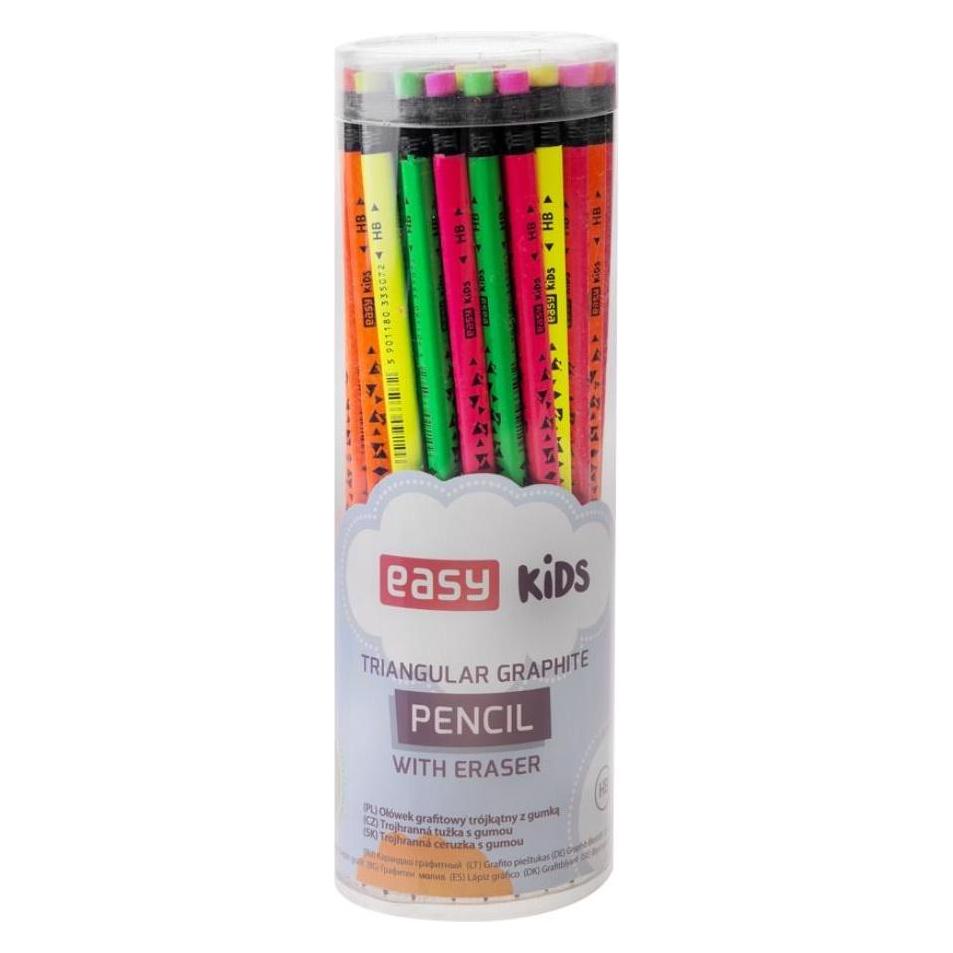 Easy Heller Dreiecksstift mit Radiergummi Neon HB (48 Stk.) (HB, 48x) (368458)
