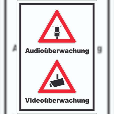 HB-Druck Achtung Audio- und Videoüberwachung Aufkleber hochkant A9 (37x52mm)