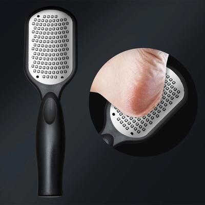 Uplifted Goods Double Sided Stainless Steel Foot Scrub And Callus Remover black