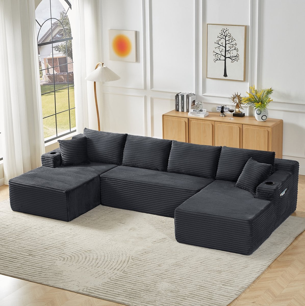 MODFU U-Bank Modulaire Bank met 6 Zitplaatsen in Donkergrijs Corduroy