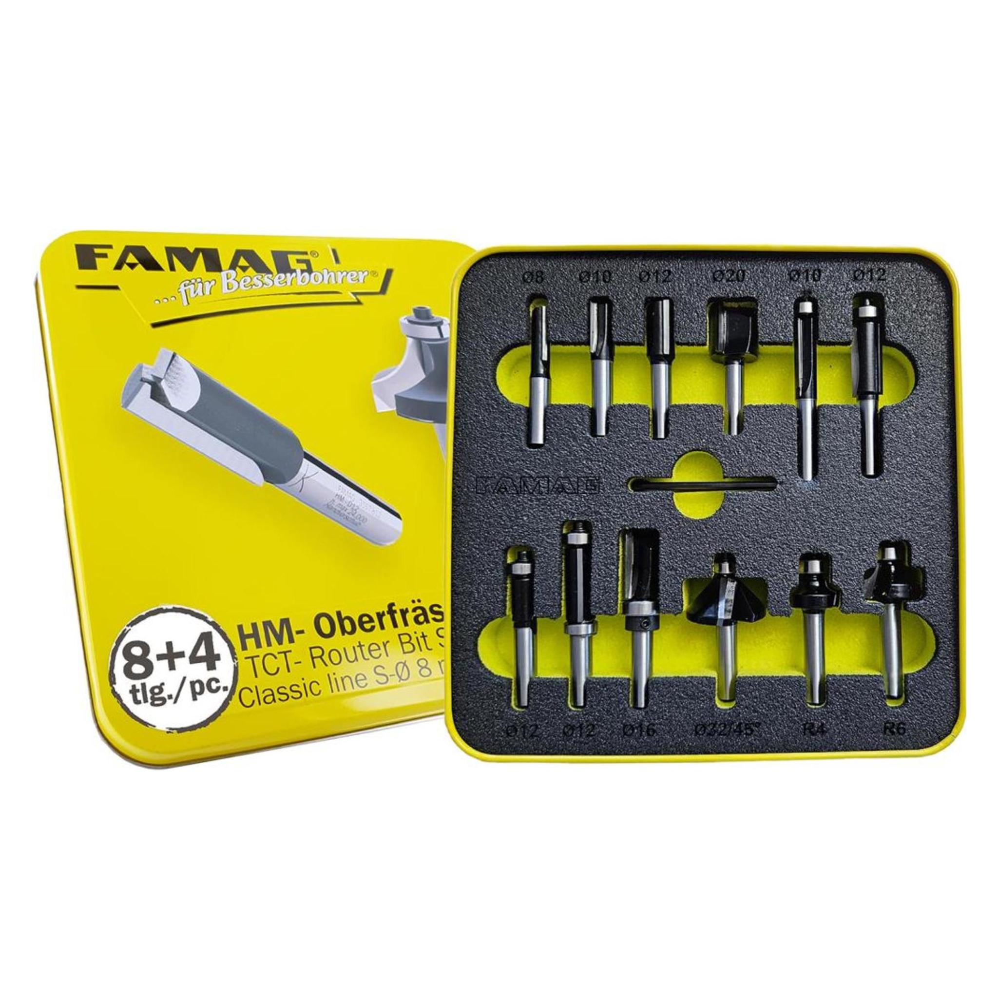 Magni HM Fräser-Satz Classic line 8+4 tlg. S8 mm in Blechbox Famag (3381.884-140990.0120)