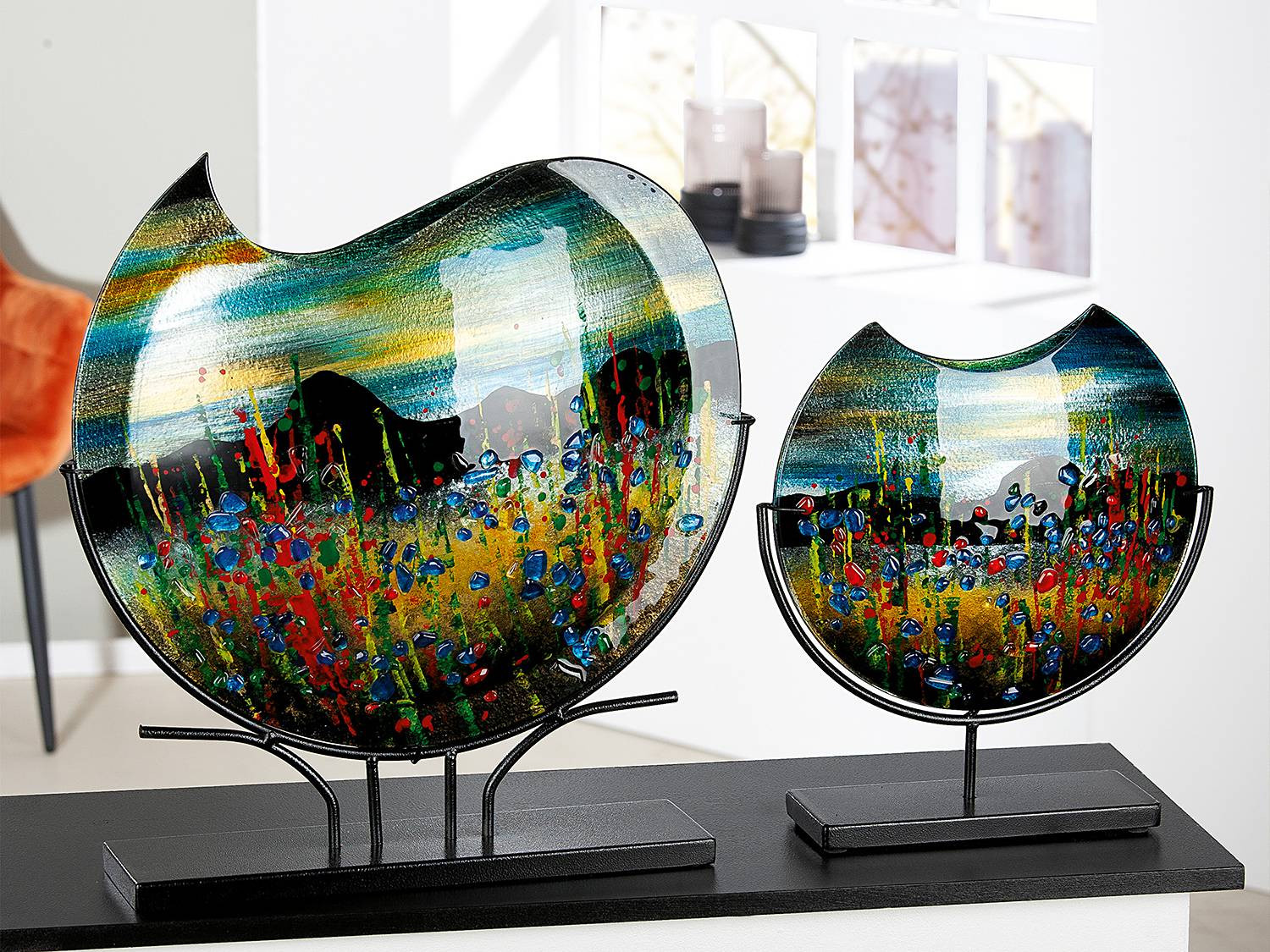 home24 Vaas Dali Groot, Abstracte Glazen Vaas, Multicolour, B: 46 cm, D: 48 cm, H: 10 cm