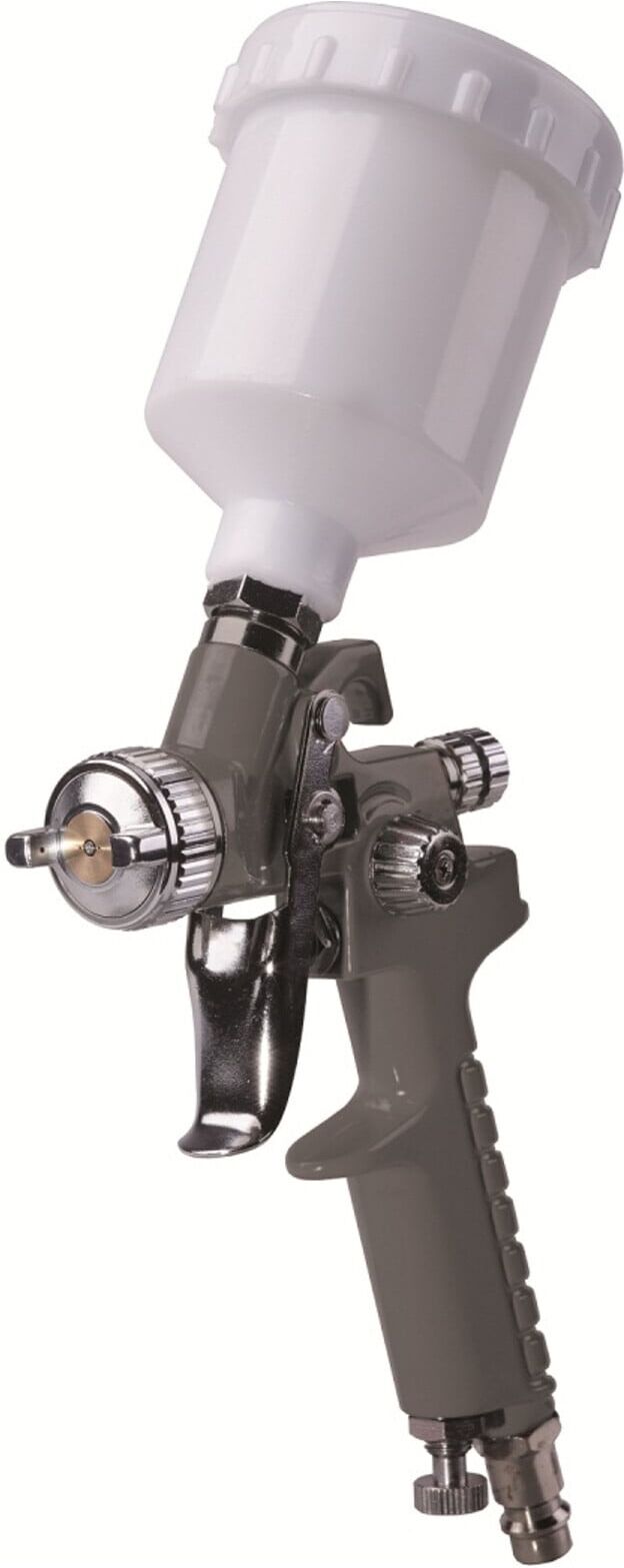 Aerotec Farbspritzpistole Druckluft Mini HVLP Düse 0,8+0,5mm/Kunststoff-Fließbecher (2005700)