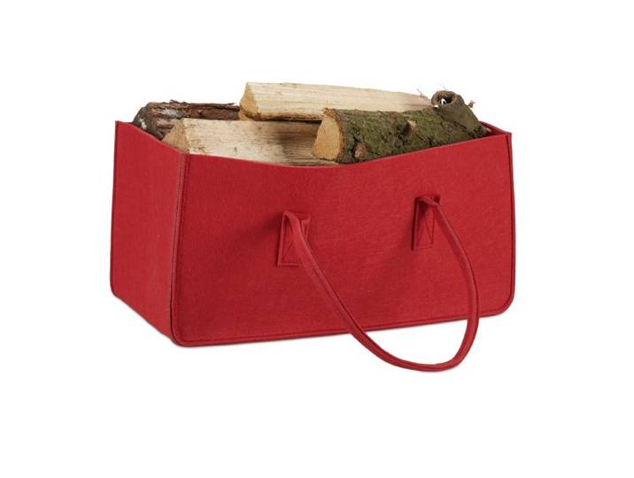 Relaxdays 2 x Kaminholztasche aus Filz rot