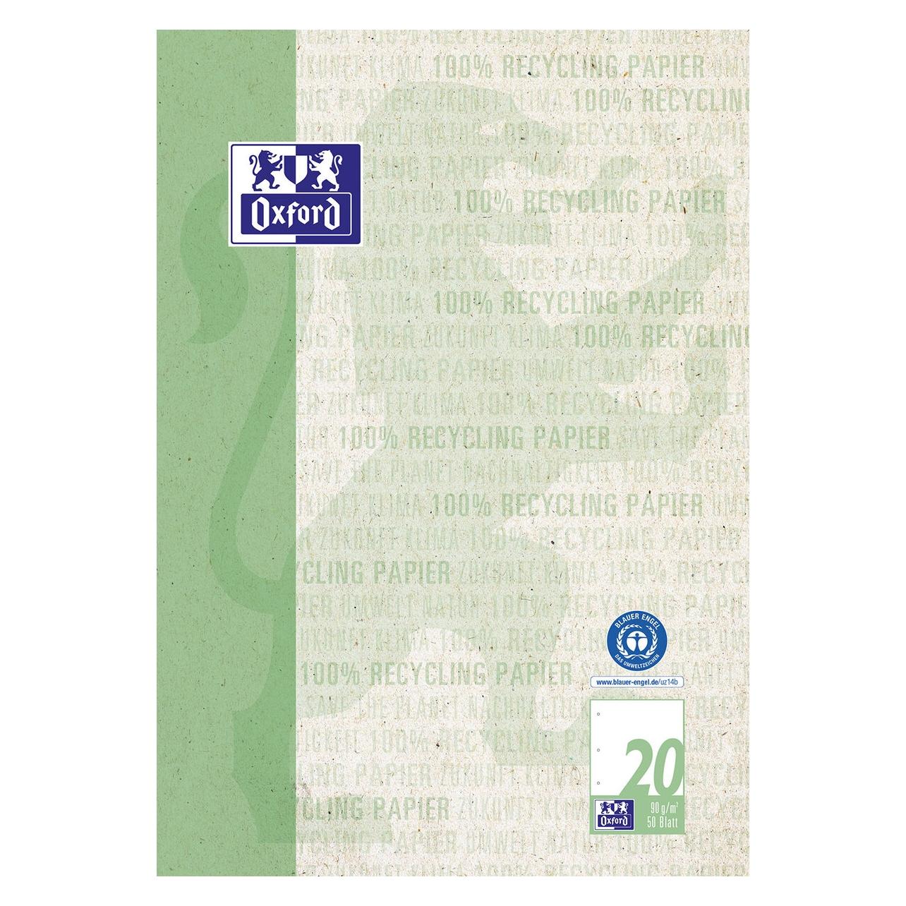 Oxford Recycling Schulblock A4 (A4, Blanko, Harter Einband) (400159590)