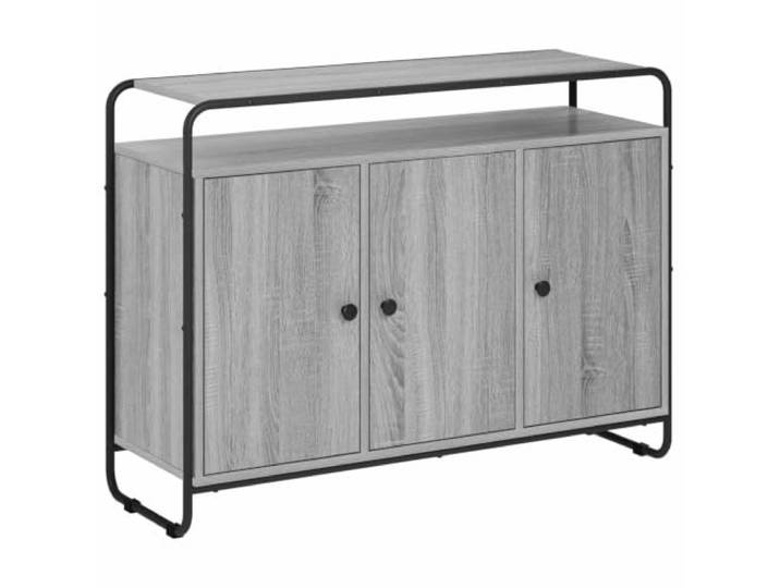 Foknhdi Sideboard 102x35x75 cm Kommode mit 3 Türen Sonoma-Grau Kompakter Servierschrank für Esszimmer und Flur, bietet strukturierten Stauraum durch Drehtüren und offenes Regalfach.