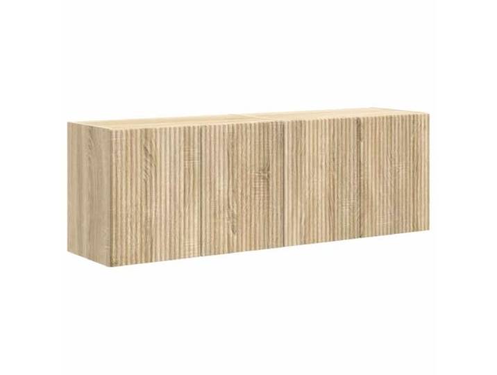 KTHLBRH TV-Schrank zur Wandmontage, 2 Stück, Eiche Sonoma, aus Holz 90° drehbare Türen, Wandmontage, Schwebeeffekt, mehrere Fächer, einfache Wartung