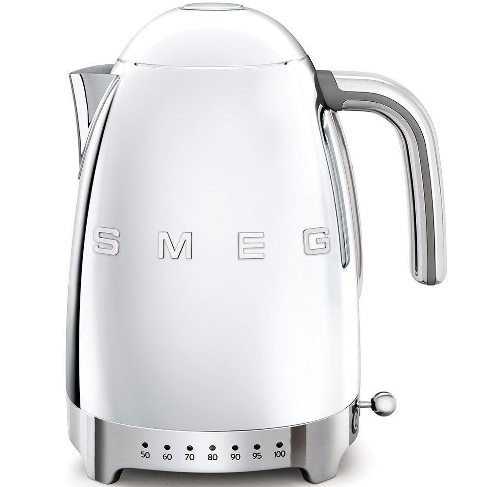 SMEG Wasserkocher mit Temperatureinstellung 50-100°C Edelstahl Kocher,2400,00 W, 360°Basis elektrischer Wasser Kocher mit Temperatureinstellung Metall