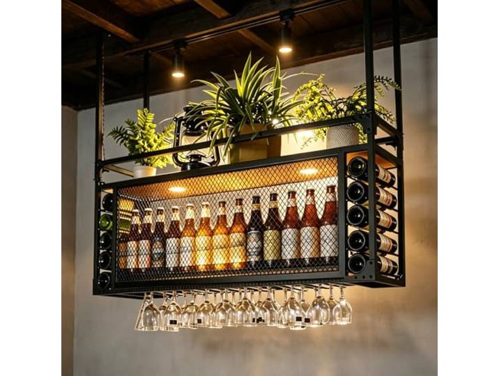 amhricho Deckenregal Hängend Weinregal, Große Kapazität Weinregal Hängender, Kann Hängend Oder An Der Wand Montiert Für Bar, Restaurant, Indoor (Black, 160 * 30 * 55+40cm)