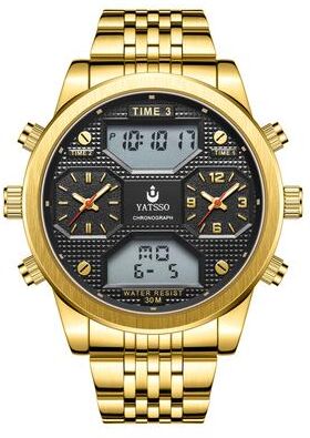 Youfap Market Waterproof Sports Watches Stainless Steel Bracelet Quartz Chronograph Fashion Luxury Watches For Men gold