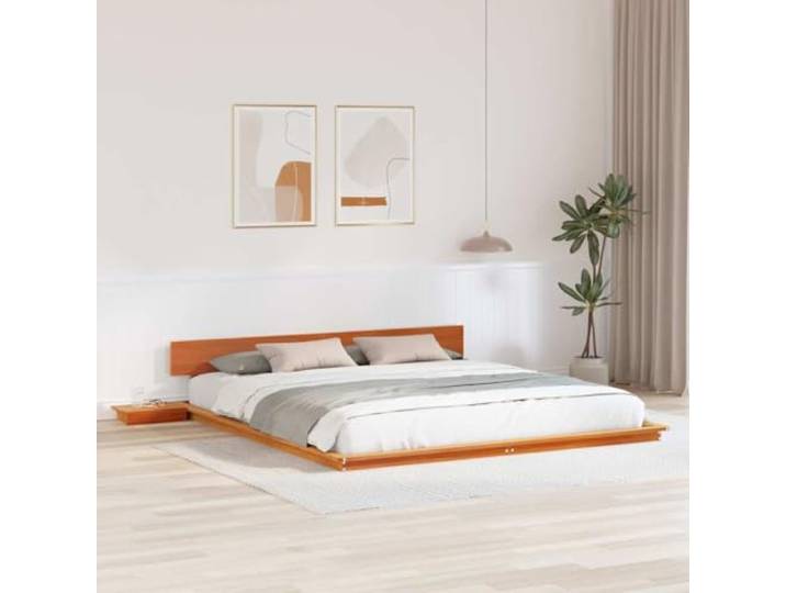 YUTAASU Bodenbettgestell Holz 200x200 cm Braun Mit Nachttisch, Rechteckig, Stabil, Einfache Montage, Modernes Design