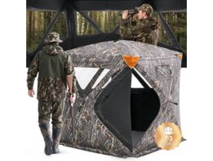 VEVOR Store de chasse transparent à 270°, store de sol pop-up pour 2-3 personnes avec sac de transport, tente de chasse portable et résiliente, 3 fenêtres horizontales pour chasse à la dinde, au cerf