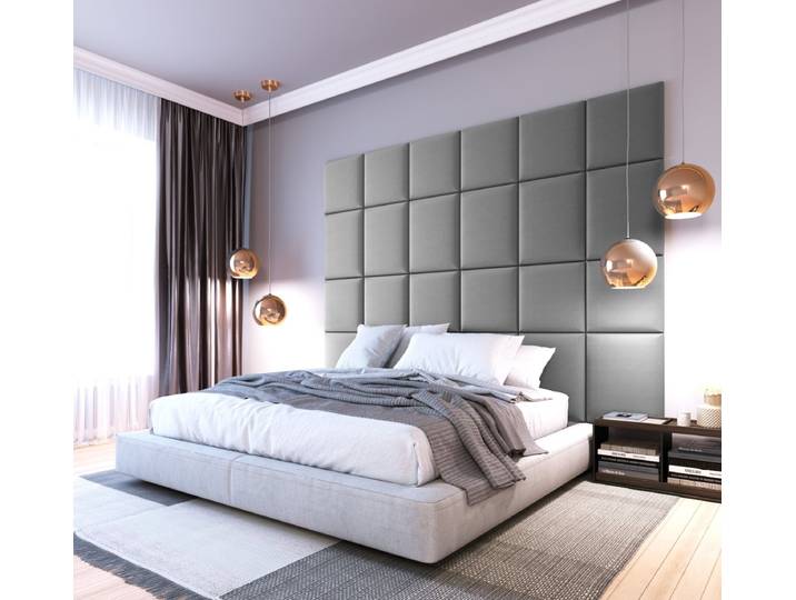 Gepolstertes Wandpaneel - Set Samt 240x180 cm - Hellgrau - Luxusbetten24