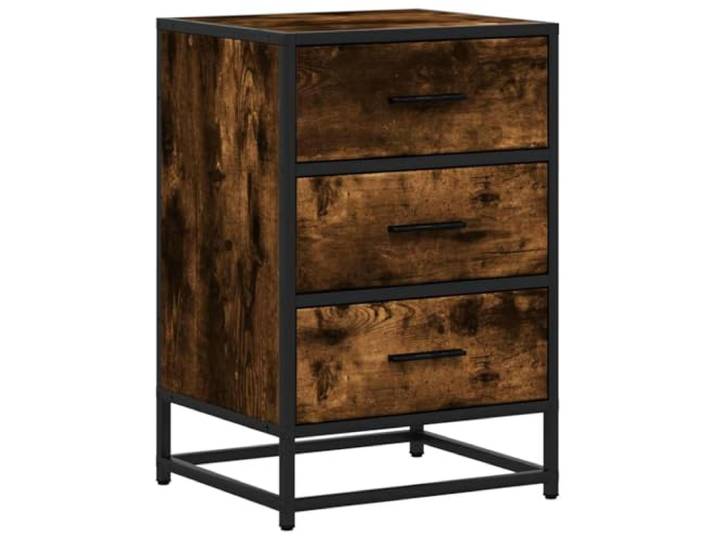 fsahslih Nachttisch Räuchereiche 40x34,5x60 cm mit 3 Schubladen Kompakter Beistelltisch für Schlafzimmer und Wohnzimmer, 3 geräumige Schubladen, robuste Metallbeine, pflegeleicht.