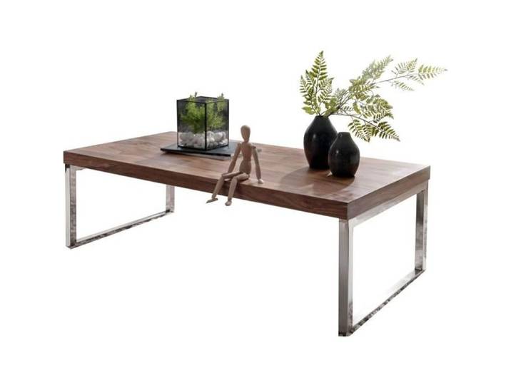 FineBuy Table Basse 120x60x40 cm Bois Massif Sheesham Chromé Pieds Luge