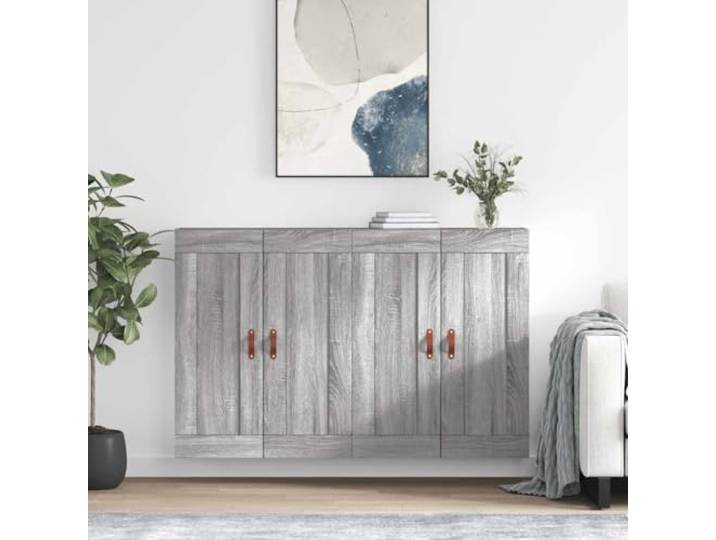 Wandschraenke 2 Stk. Grau Sonoma Holzwerkstoff Haengeschrank Stauraum Wandmontage, feuchtigkeitsbestaendig, vielseitig als Sideboard-Aufsatz, glatte Oberflaeche, stabil