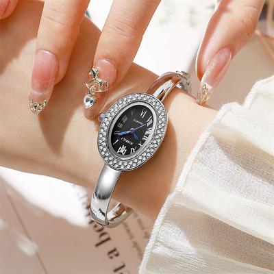 Fusion Finds Luxury Women's Bracelet Watch With Oval Roman Dial & Quartz Movement silver Black