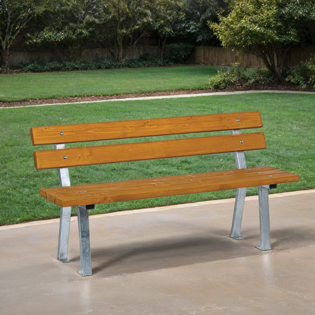 B2B Partner Venkovní lavička WOODY s opěradlem, zinkovaná, 1500 mm, limba