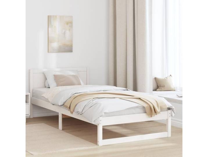 Lit 1 place Cadre de lit Adulte simple Blanc Bois de pin Taille simple Solide @FR(3703985)