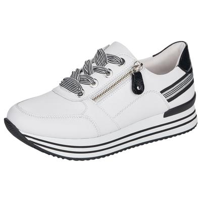 Plateausneaker REMONTE, Damen, Gr. 42, Textil, schwarz-weiß (weiß, schwarz), Leder, Schuhe Plateausneaker, mit Wechselfußbett, Freizeitschuh, Halbschuh, Schnürschuh