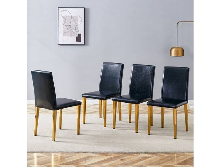 VUENOR Lot de 4 chaises de salle à manger noir doré simili cuir PU dossier haut